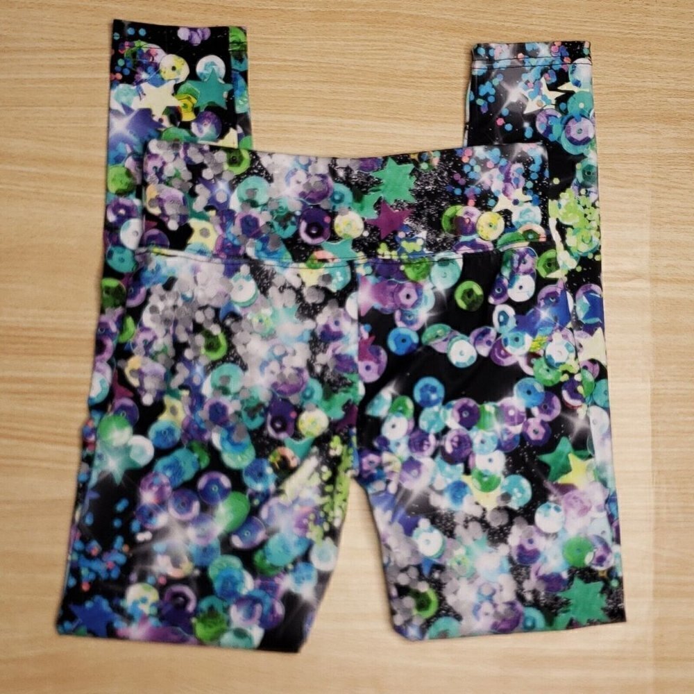 Justice Girls Black Purple Abstract Print Leggings 12